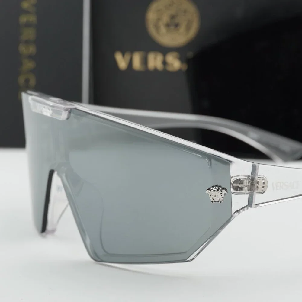 Versace VE4461 148/6V Shield Sunglasses - Crystal / Grey / Blue Violet